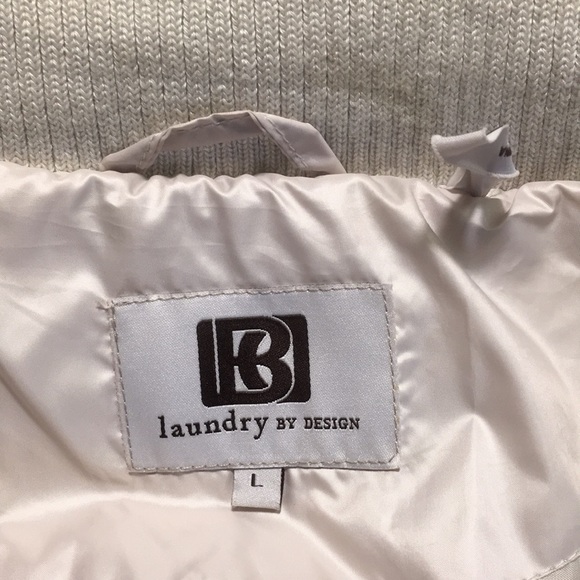 New! Laundry By Design Cream/Gold Quilted Puffer Coat Fur Trim Hood Large - Picture 11 of 13